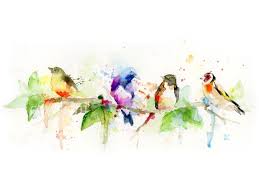 Birds On A Branch Painting Colorful