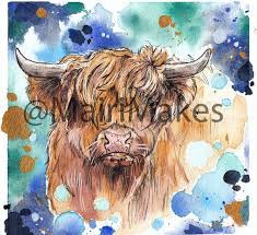 Highland Cow Art Print Windswept Cow