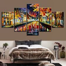 5 Panel Canvas Abstract City Night Oil