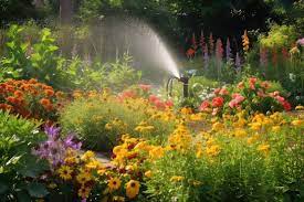 Sprinkler System Watering Lush Summer