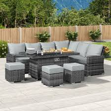 We also stock commercial rattan furniture including rattan bar sets. Nova Cambridge Fireglow Right Hand Rattan Corner Sofa Dining Set With Gas Firepit Table Grey Crownhill