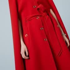 Wool Coat With Cape Sleeves In Red