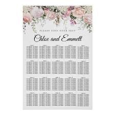 Large Pink Floral 20 Table Wedding Seating Chart Zazzle