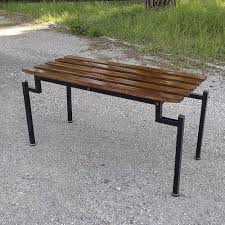 Wooden Slatted Bench With Metal Frame