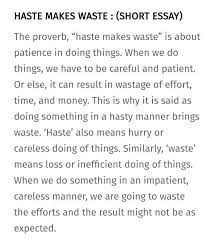 essay on haste makes waste brainly in