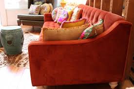 audrey sofa in burnt orange velvet