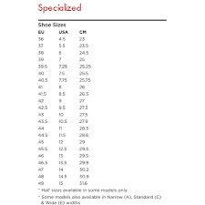Disclosed Specialised Shoe Size Chart 2019