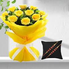 bouquet of yellow roses with 2 free rakhi