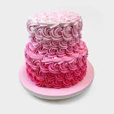 Pink Ombre Rosette Cake 2 Tier gambar png