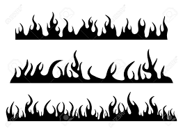 Burning Fire Flame Silhouette Set Banner Horizontal Design Isolated