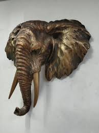 Bronze Brass Elephant Head Wall Hanging