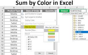 sum by color in excel exles how