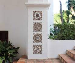 Set Of 4 Handmade Ceramic Tiles Boho