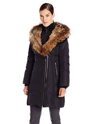 Mackage Womens Trish Mid Length Down Coat With Fur Trim Hood