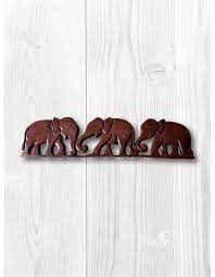 Triple Elephant Wood Carving