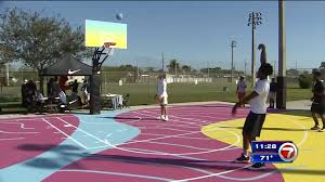 Yellow is a highlight color as black and red are their primaries, yet it has a prominent role in the court design. Miami Heat Unveil Redesigned Vice Wave Basketball Courts In Hialeah Wsvn 7news Miami News Weather Sports Fort Lauderdale