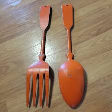 Vintage Large Metal Spoon And Fork
