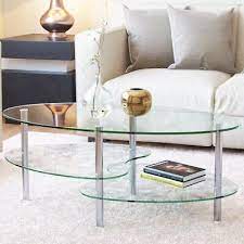 Clear Glass Oval Coffee Table 3 Tier