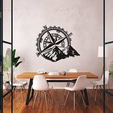 Wooden Compass Rose With Mountains