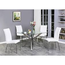 Classic 5pc Dining Set With Glass Top Dining Table And Faux Leather Side Chairs White