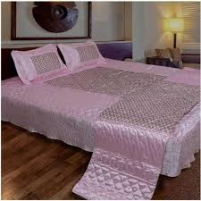 Pink Printed Satin Bedding Set For