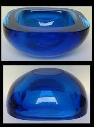 large blue heavy glass bowl id murano