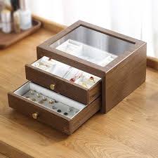 Wooden Jewelry Box With Glass Top Box