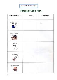 Personal Hygiene Plan And Worksheets Personal Care Kids