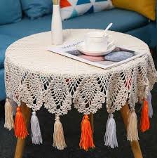 Crochet Tablecloth With Tassels Fabric