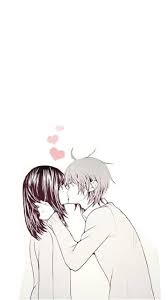 cute anime couple kiss wallpaper