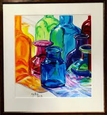 Glass Bottles Art In Oil Pastel