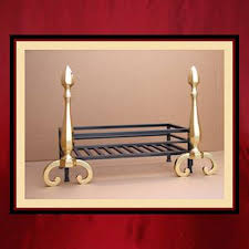Fireplace Grate With Brass Andirons