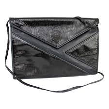 Fendi Vintage Clutch Bag Patent Leather Dark Blue