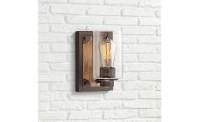 Buford Rustic Farmhouse Wall Light Sconce Wood Accented Bronze Hardwired 8 High Fixture Clear Glass Cylinder For Bedroom Bathroom Hallway Franklin Iron Works Amazon Com