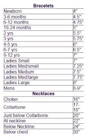 Size Chart For Childrens And Womens Mens Jewelry
