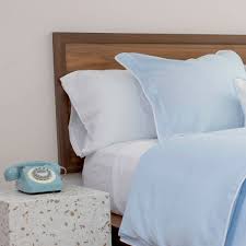 Sky Blue Linen Pillow Sham White Piping