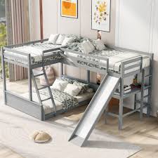 L Shaped Wood Triple Bunk Bed Twin Over