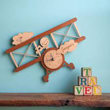 airplane wood nursery wall clock