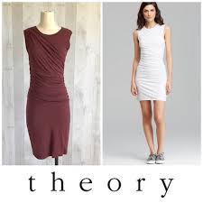 Theory Tucky Ruched Dress Pima Cotton T Shirt Xs