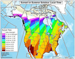 A Map Of Sunset Times On The Summer Solstice Across The Usa