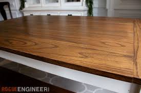 Table tops can also be made from a plywood or other substrate with a veneer applied to give it a decorative or protective finish. Diy Solid Oak Farmhouse Table Free Easy Plans