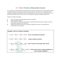Worksheet On Balancing Redox Equations