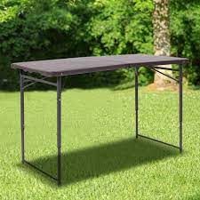 48 25 In Brown Plastic Tabletop Metal Frame Folding Table