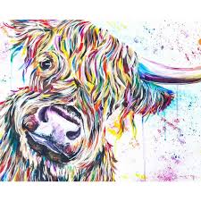 Colourful Highland Cow Art Print