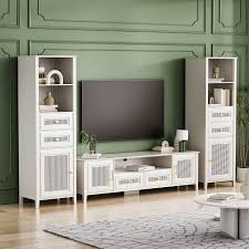 euroco sleek tv stand set with rattan