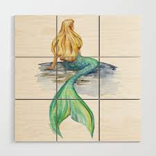 Mermaid Watercolor Wood Wall Art By