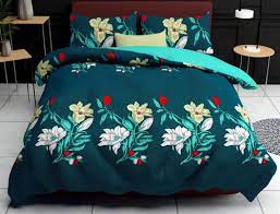 Teal Green Printed Double Bedsheet At