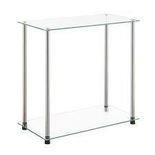 Convenience Concepts Designs2go Classic Glass 2 Tier Chairside End Table Glass Chrome