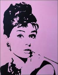 Gallery: Jonathan Crosby. Audrey Hepburn - The classic Breakfast at Tiffany&#39;s, using black acrylic onto a pink acrylic background - audrey_hepburn_366x470