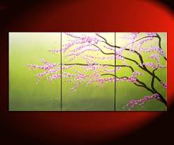 Green Abstract Cherry Blossom Painting